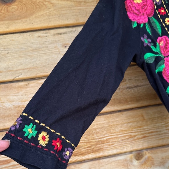 Johnny Was JW Los Angeles Wrap Black Dress with Floral Embroidery - Picture 4 of 7